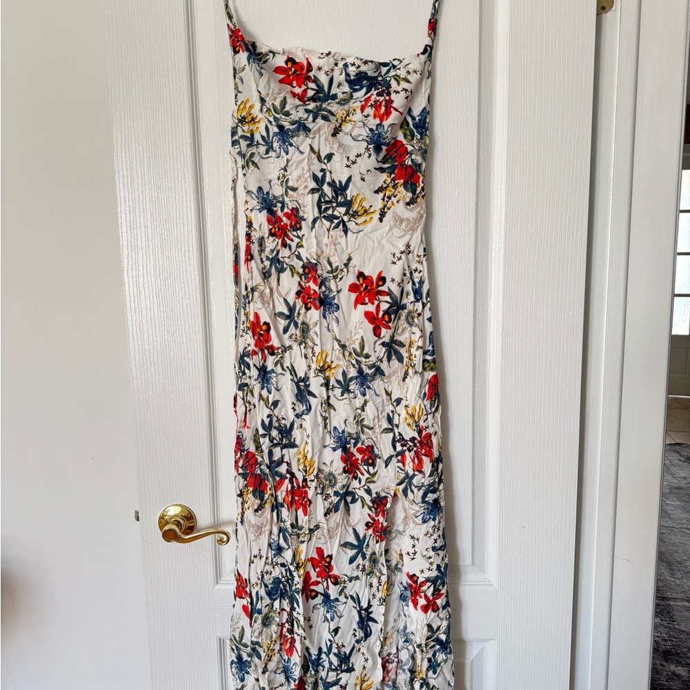 Elegant Floral Maxi Dress in Cream and Red